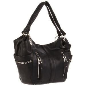 B. Makowsky Alice Black Leather Chain Strap Shoulder Bag